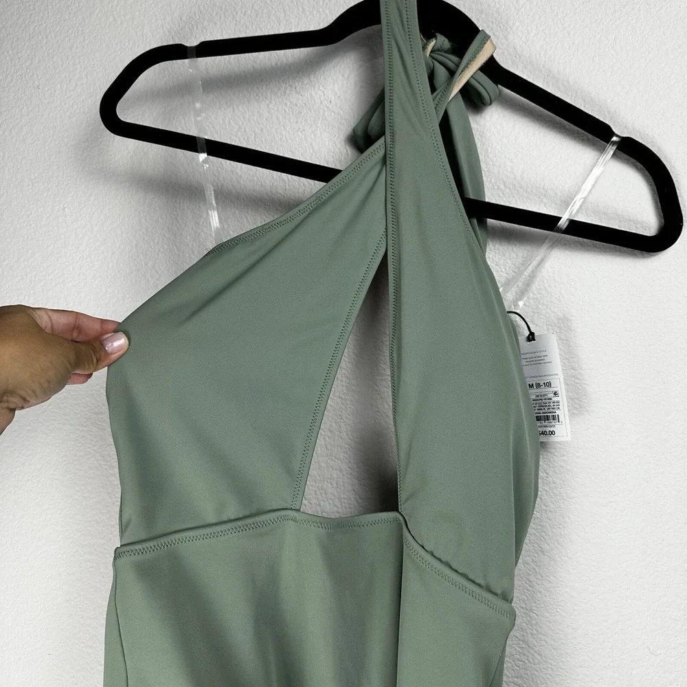 Shade And Shore Swimsuit Size Medium 8-10 Green Cross‎ Front Halter Cheeky